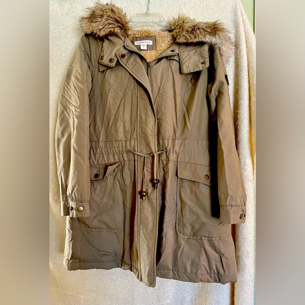 Coldwater Creek puffer faux fur lined S - M winter cargo style coat